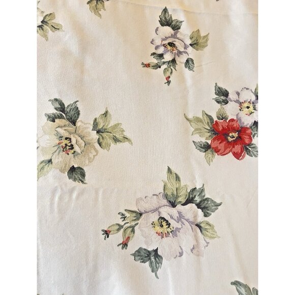 VTG Queen Size Flat Sheet Linen Cotton Black Red Lavender Floral Cottage French - Picture 3 of 11